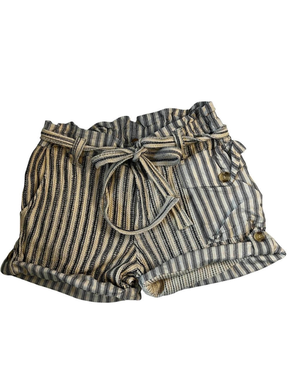 FP One Free People Linen Blend Paperbag Shorts Women’s XS Blue Stripe Tie Waist